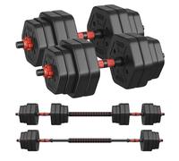 SONGMICS Juego de Mancuernas con Barra de Conexión, Mancuerna Corta, Barra de 30 kg, Peso Hexagonal para Entrenamiento, Fitness, Levantamiento en Casa, Gimnasio, Negro Tinta SYL300B01