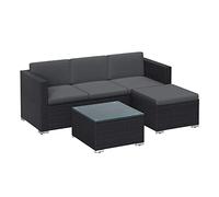 SONGMICS Juego de muebles de jardín de ratán sintético de polietileno, muebles de terraza, sofá esquinero, exterior trenzado a mano, juego de salón con cojín y mesa de cristal, color negro y gris