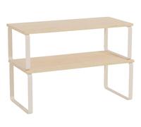 SONGMICS KCS025L01 - Juego de 2 organizadores de cocina, organizador de armario de cocina, ampliable, estante pequeño, apilable, metal y madera, color beige y crema