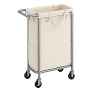 SONGMICS Laundry Basket with Wheels, Rolling Laundry Hamper, 23.8 Gallons (90 L), Removable Liner, Steel Frame with Handle, 24 x 11.4 x 31.9 Inches, Cream White URLS003W01