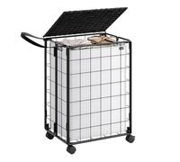 SONGMICS LCB290B12 - Cesto para la colada (90 L, con ruedas, 1 bolsa interior, carrito de lavandería con tapa, 46 x 33 x 65 cm, para lavandería), color negro y blanco