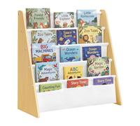 SONGMICS Librería Infantil de 4 Niveles, de Tela Oxford | Estantería para Libros, Organizador Seguro, 62,4 x 25 x 60 cm, Beige Haya y Blanco, Colección TEZA GKR079YG01