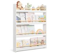 SONGMICS Estantería Infantil, Estante con 4 Niveles, para Juguetes, Estantería de Pared, para Habitación de Niños, Cuarto de Juegos, Blanco y Natural GKR014W01