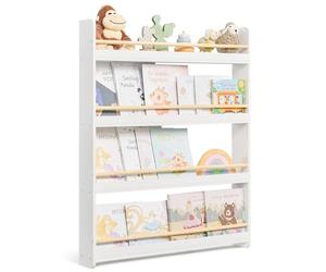 SONGMICS Libreria Infantil, Estante con 4 Niveles, para Juguetes | Estantería de Pared, para Habitación de Niños, Cuarto de Juegos, Blanco y Natural , Colección TEZA GKR014W01