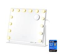 SONGMICS Lighted Makeup Mirror, Espejo Maquillaje con Luz, 50 x 42 cm | 14 LED Lights Dimmable, 3 Modes,Touch Control, Para Baño, Tocador, Dormitorio, Blanco mate, LWM007WC02