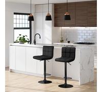 SONGMICS LJB014G01 Juego de 2, Sillas de Bar con Superficie de Terciopelo y Altura Ajustable, Taburete de Cocina Giratorio con Respaldo y Reposapiés, Metal, Gris Oscuro Negro