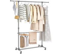 SONGMICS LLR401 Perchero Barra para Colgar Ropa, Color Gris, 113-198 cm