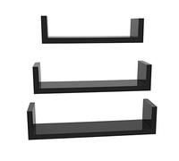SONGMICS LWS40BK - Juego de 3 estantes de Pared Modernos, estantes flotantes con Acabado de Alto Brillo y Montaje Invisible, Color Negro