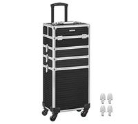SONGMICS Maleta de Maquillaje, Maletín para Cosméticos 4 en 1, Gran Capacidad, Maletín de Peluquería, 34 x 24 x 79,3 cm, con Cerradura, Ruedas 360°, para Viaje, Manicura, Negro JHZ015B01