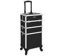 SONGMICS Maleta de Maquillaje Profesional, Maletín para Cosméticos 3 en 1, Extra Grande, Maletín de Peluquería, 35 x 25 x 69,8 cm, Con Cerradura, Ruedas 360°, para Viaje, Regalo Ideal, Negro JHZ01B
