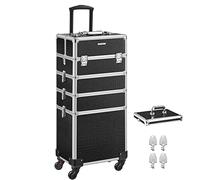 SONGMICS Maleta de Maquillaje Profesional, Maletín para Cosméticos 4 en 1, Extra Grande, Maletín de Peluquería, Con Tapa, 35 x 25 x 79 cm, Cerradura, Ruedas 360°, para Viaje, Regalo, Negro JHZ06B