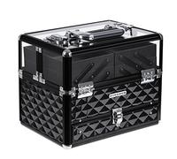 SONGMICS Maletín de Maquillaje Profesional, Organizador para Cosméticos Lujoso, Tapa Acrílica y Bandejas Extensibles, Negro JBC318B