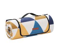 SONGMICS Manta de Picnic, 200 x 150 cm, Manta de Camping Grande, para Parque, Jardín, Exterior, Playa, Impermeable, Plegable, Motivo Ariangular Amarillo y Azul GCM07S
