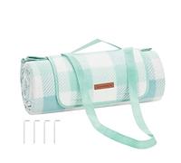 SONGMICS Manta de Picnic, 200 x 200 cm, 4 Pinzas a Prueba de Viento, Colchoneta Grande para Camping, Parque, Jardín, Playa, Fundo Impermeable, Plegable y Portátil, Verde y Blanco GCM011W02