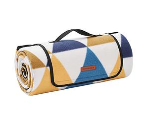 SONGMICS Manta de Picnic, 200 x 200 cm, Manta de Camping Grande, para Parque, Jardín, Exterior, Playa, Impermeable, Plegable, Motivo Ariangular Amarillo y Azul GCM76S