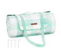 SONGMICS Manta de Picnic, 300 x 200 cm, 4 Pinzas a Prueba de Viento, Colchoneta Grande para Camping, Parque, Jardín, Playa, Fundo Impermeable, Plegable y Portátil, Verde y Blanco GCM012W03
