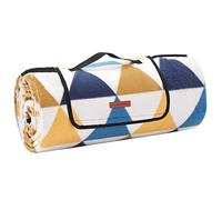 SONGMICS Manta de Picnic, 300 x 200 cm, Manta de Camping Grande, para Parque, Jardín, Exterior, Playa, Impermeable, Plegable, Motivo Ariangular Amarillo y Azul GCM073Q01
