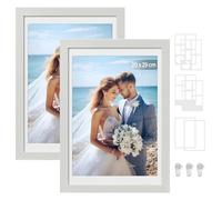 SONGMICS Marco con 6 Fondos, Juego de 2 Marcos de Fotos, Collage de Marco, 4x6, o 4x4, Sin Clavos, 36,5 x 26 cm, Blanco Rústico RPF024W02