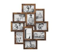 SONGMICS Marco de fotos, para 10 fotos, 10 x 15 cm | Marco para imagen, para ensamblar, protección de plástico PS, marco de MDF, Marrón Rústico, Colección KAVI RPF020X01