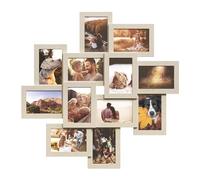 SONGMICS Marco de fotos, para 12 fotos, 10 x 15 cm | Marco para imagen, para ensamblar, marco de MDF, Vidrio transparente, Beige Natural, Colección KAVI RPF022N01