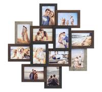 SONGMICS Marco de fotos, para 12 fotos, 10 x 15 cm | Marco para imagen, para ensamblar, marco de MDF, Vidrio transparente, Marrón Granate y Greige, Colección KAVI RPF022M01