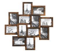 SONGMICS Marco de fotos, para 12 fotos, 10 x 15 cm | Marco para imagen, para ensamblar, marco de MDF, Vidrio transparente, Marrón Rústico, Colección KAVI RPF022X01