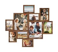 SONGMICS Marco de fotos para collage, 10 marcos de fotos múltiples para pared, dos de 20 x 25 cm, cuatro de 13 x 18 cm, cuatro de 10 x 15 cm, montaje sin herramientas, marrón rústico RPF100MZ01