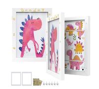 SONGMICS Marco de Fotos para Niños, Juego de 2, Marco de Imagen, A4, 22 x 28 cm, para 150 Dibujos, Cristal, con Alfombrilla, Pegatinas, Clavos sin Rieles, 34,5 x 25,5 cm, Blanco Mate RPF052W02