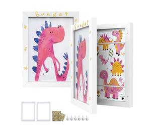 SONGMICS Marco de Fotos para Niños, Juego de 2, Marco de Imagen, A4, 22 x 28 cm, para 150 Dibujos, Cristal, con Alfombrilla, Pegatinas, Clavos sin Rieles, 34,5 x 25,5 cm, Blanco Mate RPF052W02