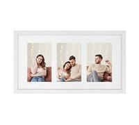 SONGMICS Marco de fotos triple para tres fotos de 10 x 15 cm, montaje en pared o mesa, tablero DM, frente de cristal, blanco RPF006W01