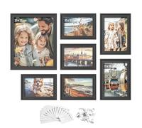 SONGMICS Marcos de Fotos con 10 Alfombrillas, Juego de 7 Marcos de Cuadros, Un 20x25 cm, Dos 13x18 cm, Cuatro 10x15 cm, Colgar o Mostrar, 9 Clavos, Negro Ceniza