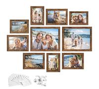 SONGMICS Marcos de Fotos con 16 Alfombrillas, Juego de 10 Marcos de Cuadros, Dos 20x25 cm, Cuatro 13x18 cm, Cuatro 10x15 cm, Colgar o Mostrar, 12 Clavos, Marrón Rústico