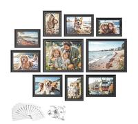 SONGMICS Marcos de Fotos con 16 Alfombrillas, Juego de 10 Marcos de Cuadros, Dos 20x25 cm, Cuatro 13x18 cm, Cuatro 10x15 cm, Colgar o Mostrar, 12 Clavos, Negro Ceniza