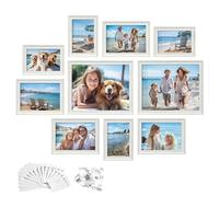 SONGMICS Marcos de Fotos con 16 Alfombrillas, Juego de 10 Marcos de Cuadros, Dos 20x25 cm, Cuatro 13x18 cm, Cuatro 10x15 cm, Colgar o Mostrar, 12 Clavos, Blanco Rústico