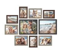 SONGMICS Marcos de Fotos con 16 Alfombrillas, Juego de 10 Marcos de Cuadros, Dos 20x25 cm, Cuatro 13x18 cm, Cuatro 10x15 cm, Colgar o Mostrar, 12 Clavos, Marrón Caoba, Greige Mélange, Negro Ceniza