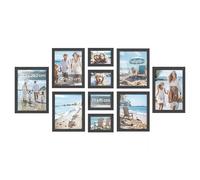 SONGMICS Marcos de fotos, Juego de 10, Dos A4, Cuatro de 20 x 25 cm, Cuatro de 10 x 15 cm, PS y MDF, Protección de Plástico, Negro Tinta RPF311B01
