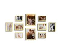 SONGMICS Marcos de fotos, Juego de 10, Dos de 20 x 25 cm, Cuatro de 13 x 18 cm, Cuatro de 10 x 15 cm, PS y MDF, Protección de Plástico, Dorado Pálido RPF310A01