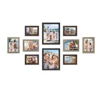 SONGMICS Marcos de fotos, Juego de 10, Protección de Plástico | Dos de 20 x 25 cm, Cuatro de 13 x 18 cm, Cuatro de 10 x 15 cm, PS y MDF, Marrón Granate y Blanco, Colección KAVI RPF310K03