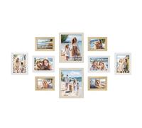SONGMICS Marcos de fotos, Juego de 10, Protección de Plástico | Dos de 20 x 25 cm, Cuatro de 13 x 18 cm, Cuatro de 10 x 15 cm, PS y MDF, Beige Natural y Blanco, Colección KAVI RPF310K02