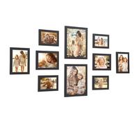 SONGMICS Marcos de fotos, Juego de 10, Protección de Plástico | Dos de 20 x 25 cm, Cuatro de 13 x 18 cm, Cuatro de 10 x 15 cm, PS y MDF, Negro Ceniza, Colección KAVI RPF310H