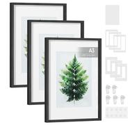 SONGMICS Marcos de Fotos, Juego de 3, para Fotos de A3, A4, 28 x 36 cm, con Fondo, Galería de Fotos, para Colgar en la Pared o de Pie, Vidrio, MDF, 43,4 x 31,1 cm, Negro Ceniza RPF064B01