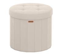 SONGMICS Mazie Colección - Banco Redondo, Taburete Reposapiés Plegable con Tapa Extraíble, Montaje Fácil, Puff de Terciopelo para Dormitorio, Sala de Estar, Entrada, Beige Capuchino LSF608L01