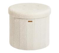 SONGMICS Mazie Colección - Banco Redondo, Taburete Reposapiés Plegable con Tapa Extraíble, Montaje Fácil, Puff de Peluche para Dormitorio, Sala de Estar, Entrada, Blanco Crema LSF606W01