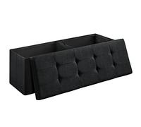 SONGMICS MAZIE Colección - Puff Almacenaje, Banco Plegable, 38 x 110 x 38 cm, Taburete Reposapiés, Pie de Cama, Soporta hasta 300 kg, para Sala de Estar, Dormitorio, Entrada, Negro Tinta LSF077B01