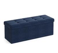 SONGMICS Mazie Colección - Puff Almacenaje, Banco Plegable, 38 x 110 x 38 cm, Taburete Reposapiés, Pie de Cama, Soporta hasta 300 kg, para Sala de Estar, Dormitorio, Entrada, Azul Oscuro LSF77IN