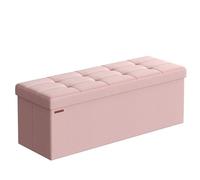 SONGMICS MAZIE Colección - Puff Almacenaje, Banco Plegable, 38 x 110 x 38 cm, Taburete Reposapiés, Pie de Cama, Soporta hasta 300 kg, para Sala de Estar, Dormitorio, Entrada, Rosa Jalea LSF077R11