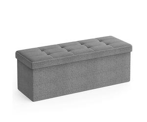 SONGMICS MAZIE Colección - Puff Almacenaje, Banco Plegable, 38 x 110 x 38 cm, Taburete Reposapiés, Pie de Cama, Soporta hasta 300 kg, para Sala de Estar, Dormitorio, Entrada, Gris Claro LSF77G
