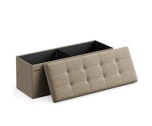 SONGMICS MAZIE Colección - Puff Almacenaje, Banco Plegable, 38 x 110 x 38 cm, Taburete Reposapiés, Pie de Cama, Soporta hasta 300 kg, para Sala de Estar, Dormitorio, Entrada, Marrón Camello LSF077R01