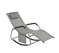 SONGMICS Mecedora, Silla Tumbona, con Dispositivo de fijación, Cojín Ajustable, Estructura de Acero, Tejido Transpirable, Bolsillo de Almacenamiento, 156,2 x 97,3 x 151 cm, Gris Paloma