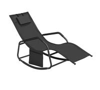 SONGMICS Mecedora, Silla Tumbona, con Dispositivo de fijación, Cojín Ajustable, Estructura de Acero, Tejido Transpirable, Bolsillo de Almacenamiento, 156,2 x 97,3 x 151 cm, Negro/Gris Oscuro/Beige